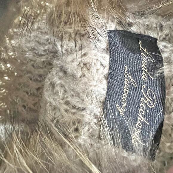 Linda Richards Wool Blend Fur-Trimmed Knit Poncho Raccoon Fur Collar NWT - Picture 9 of 13